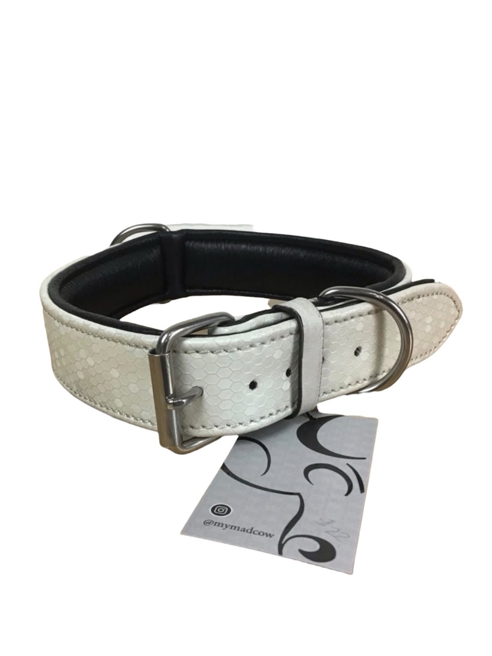 Madcow Ecru black genuine leather contemporary country vibe dog collar handmade